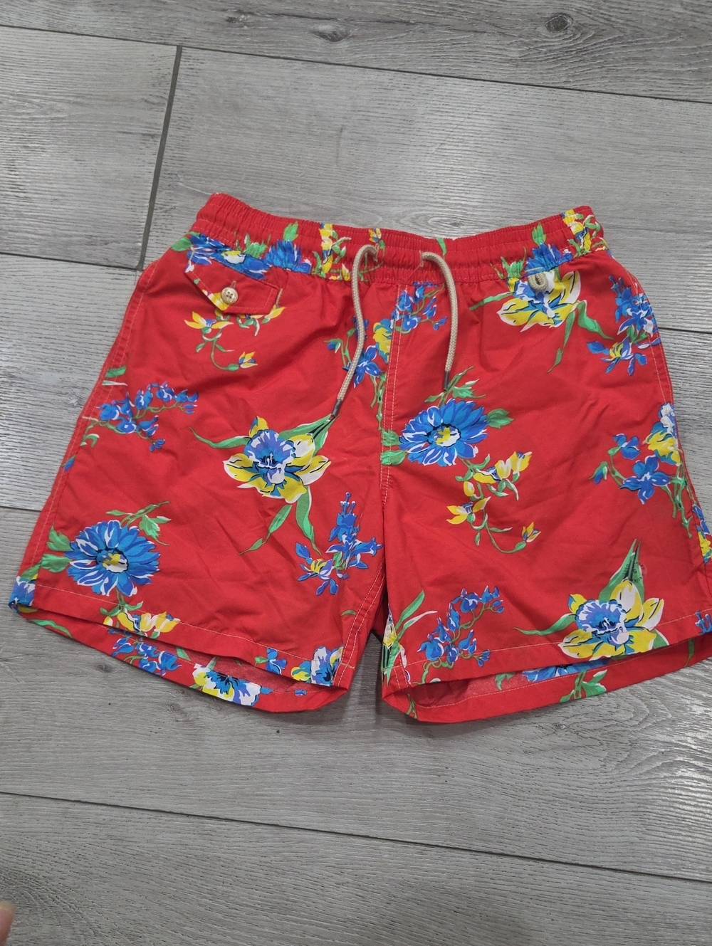 Polo Ralph Lauren Red Floral-Trim Swim Shorts